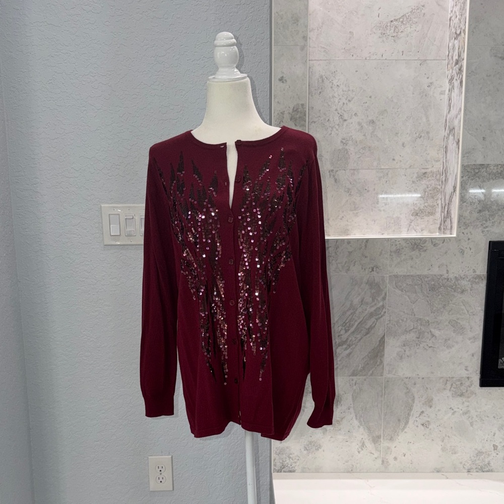 Elegant Burgundy Sequin Cardigan